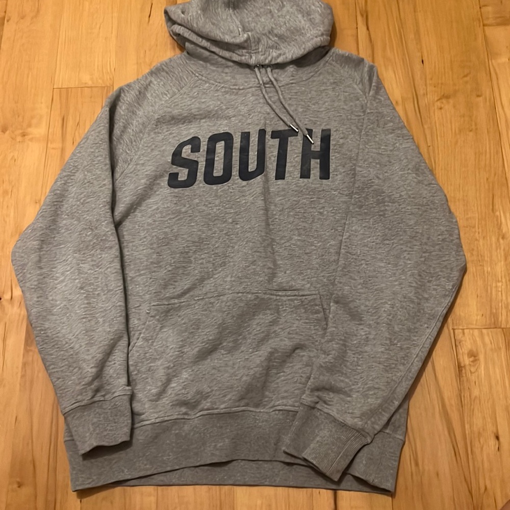 Bitter Southerner hooded sweatshirt “SOUTH” size L grey with Blue lettering